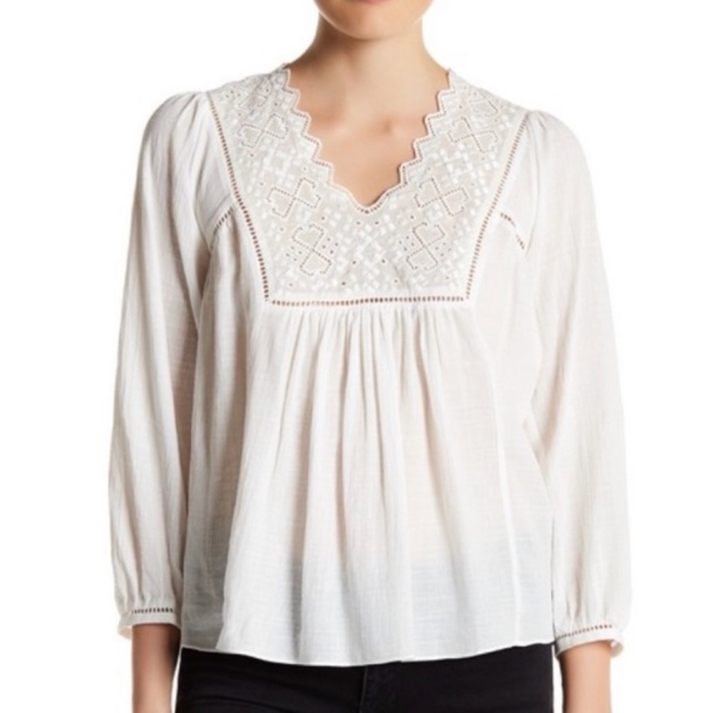 Rebecca Taylor V-Neck Embroidered Eyelet Top